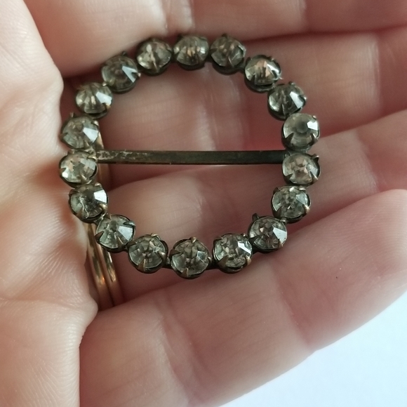 Vintage halo scarf ring silver tone paste stones rhinestones scarf clip - Picture 11 of 14